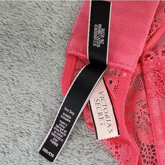 NEW Victoria's Secret Bralette 32D Pink Coral Very Sexy High Neck Lace Underwire - Picture 6 of 8